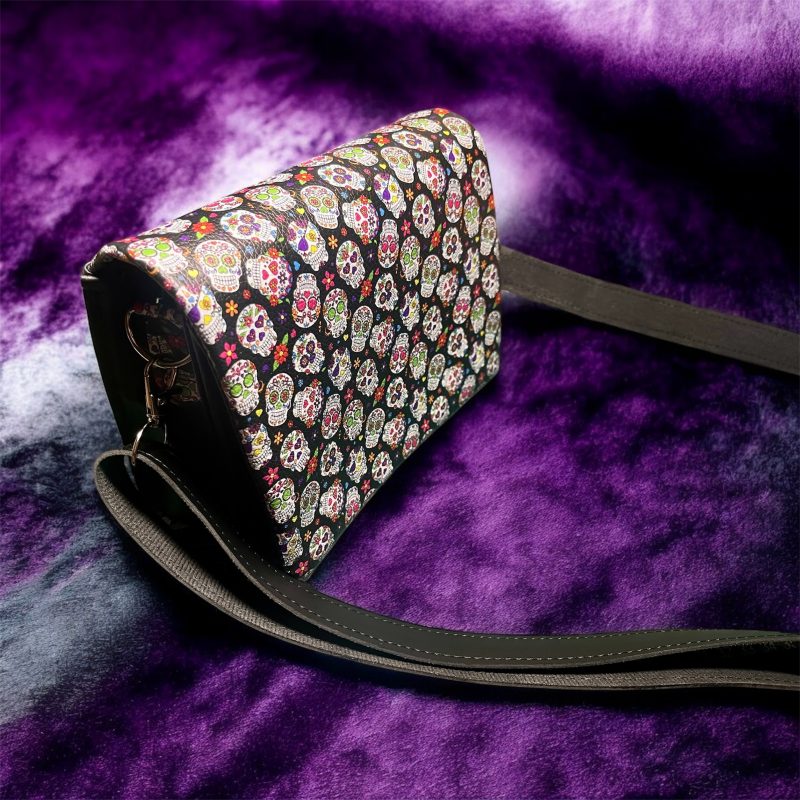Sugar Skull Style PU Crossbody Bag with Adjustable Strap