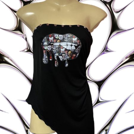 Handmade Gothic Horror Bandeau Top with Spike Studs, Size L UK 12-14