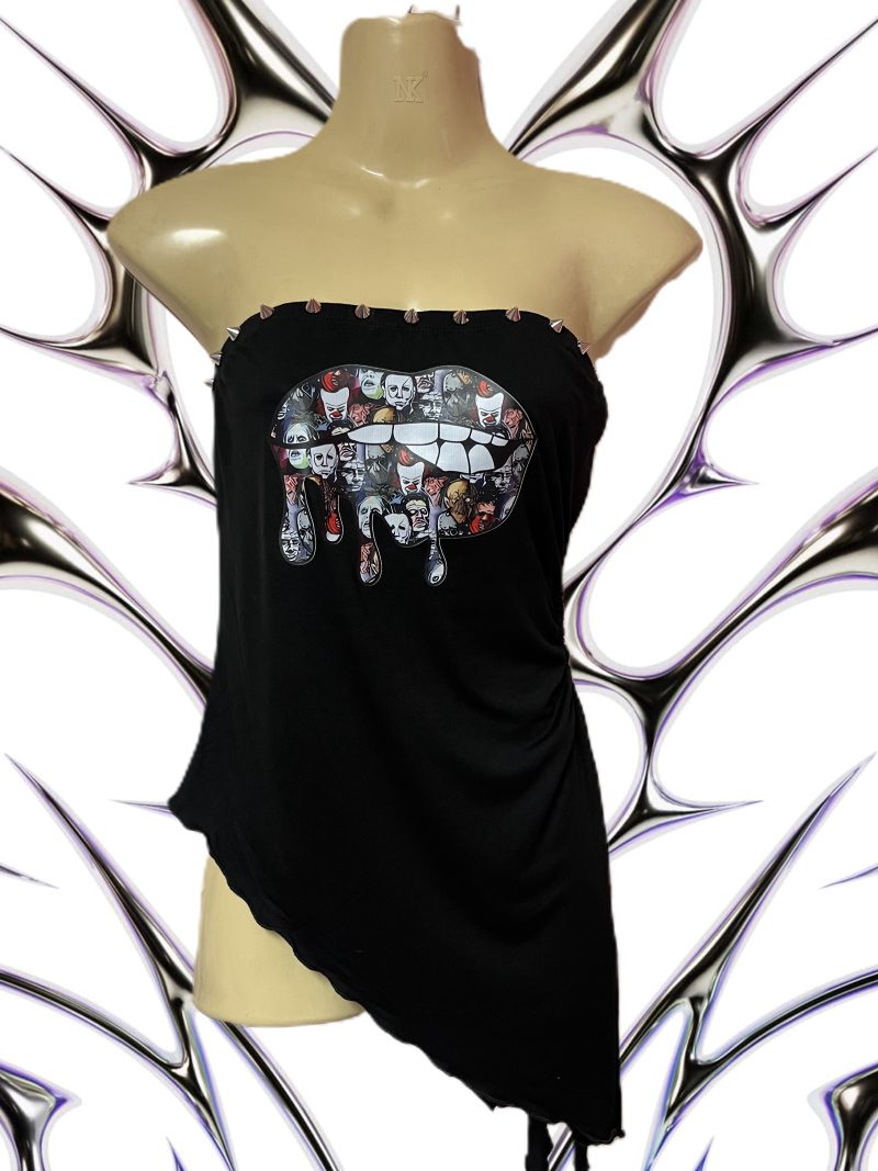 Handmade Gothic Horror Bandeau Top with Spike Studs, Size L UK 12-14