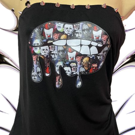 Handmade Gothic Horror Bandeau Top with Spike Studs, Size L UK 12-14