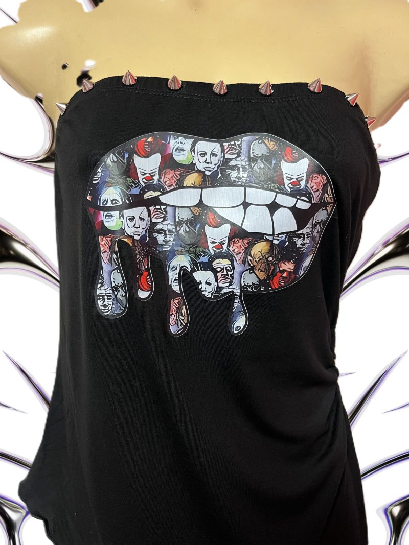 Handmade Gothic Horror Bandeau Top with Spike Studs, Size L UK 12-14