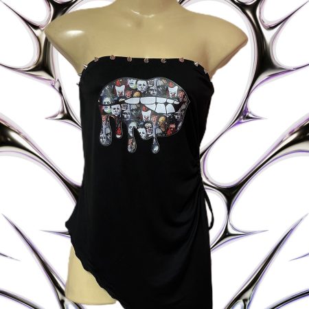Handmade Gothic Horror Bandeau Top with Spike Studs, Size L UK 12-14