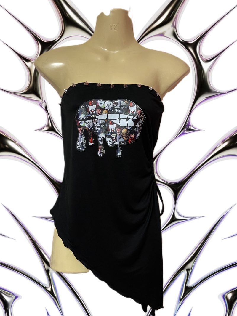 Handmade Gothic Horror Bandeau Top with Spike Studs, Size L UK 12-14