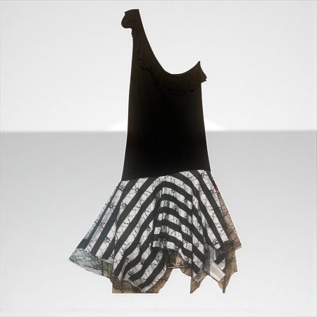 Black and White Gothic Dress with Skull Lace, UK 14/16, Asymmetric Hem