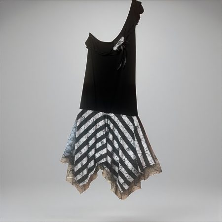 Black and White Gothic Dress with Skull Lace, UK 14/16, Asymmetric Hem