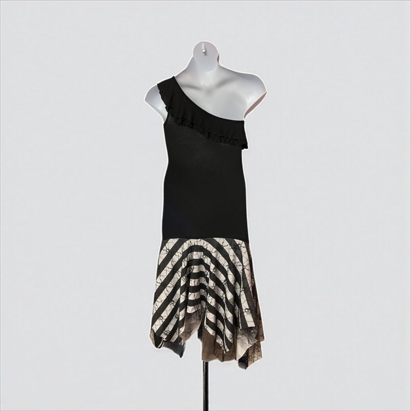 Black and White Gothic Dress with Skull Lace, UK 14/16, Asymmetric Hem
