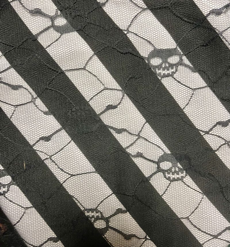 Black and White Gothic Dress with Skull Lace, UK 14/16, Asymmetric Hem