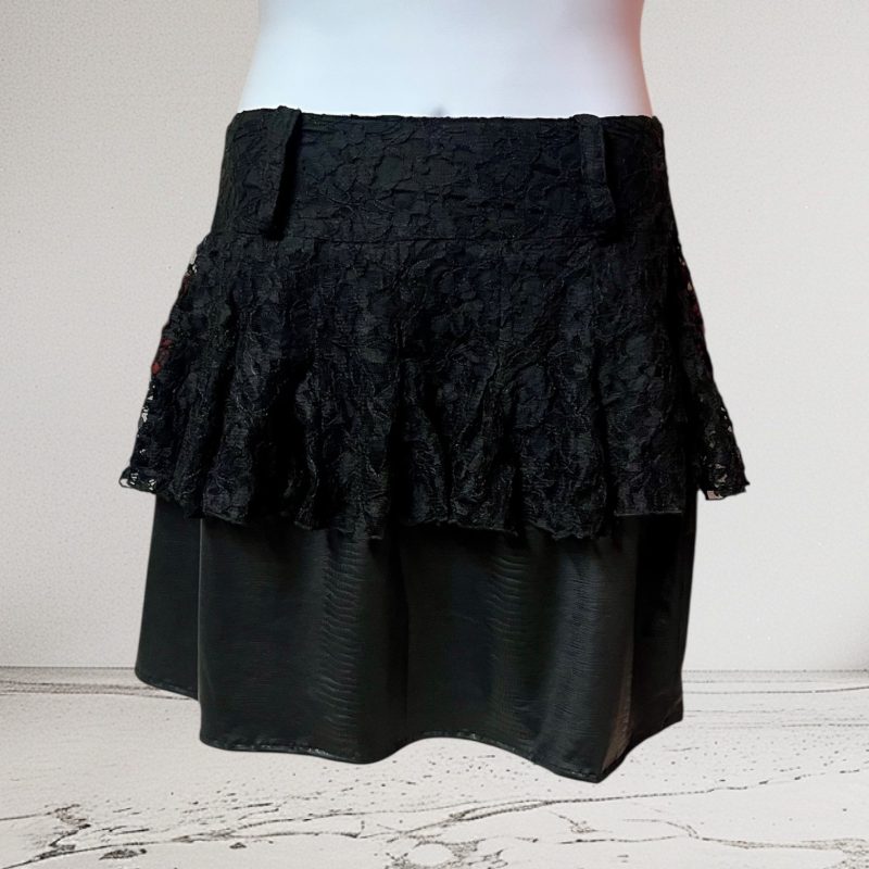 Black Lace and Wet Look Skirt with Peplum Detail, UK 12