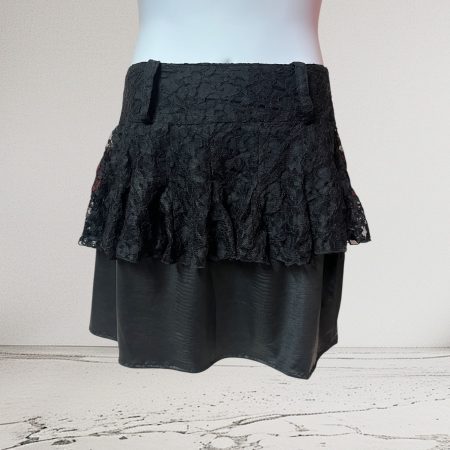Black Lace and Wet Look Skirt with Peplum Detail, UK 12