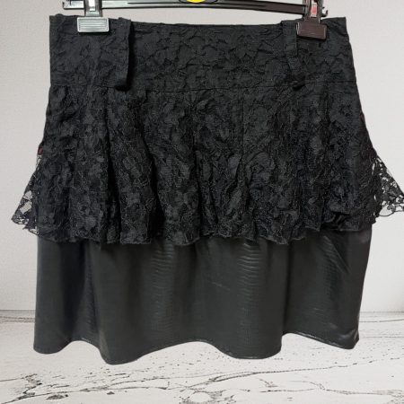 Black Lace and Wet Look Skirt with Peplum Detail, UK 12