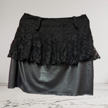 Black Lace and Wet Look Skirt with Peplum Detail, UK 12