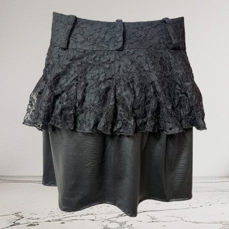 Black Lace and Wet Look Skirt with Peplum Detail, UK 12