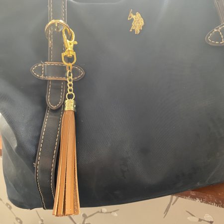 Bag Charm/ tassel Italian tan leather topper with gold topper