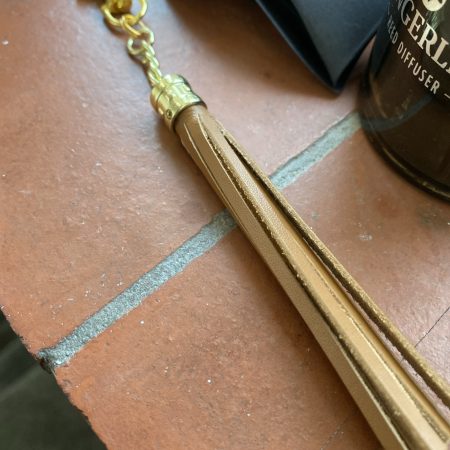 Bag Charm/ tassel Italian tan leather topper with gold topper