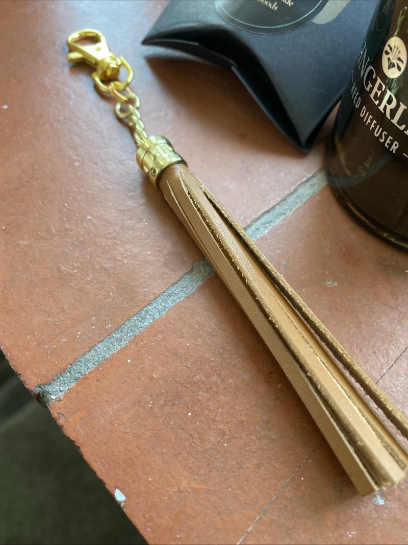 Bag Charm/ tassel Italian tan leather topper with gold topper