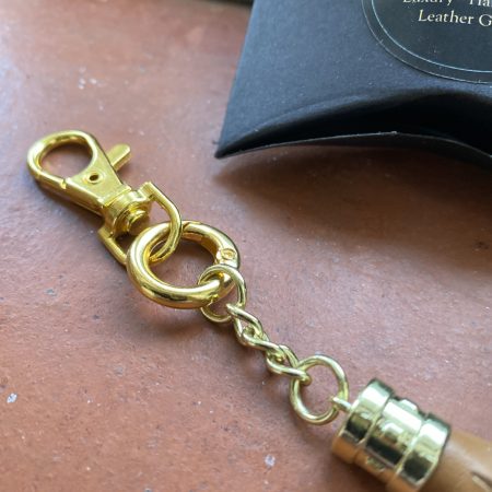 Bag Charm/ tassel Italian tan leather topper with gold topper