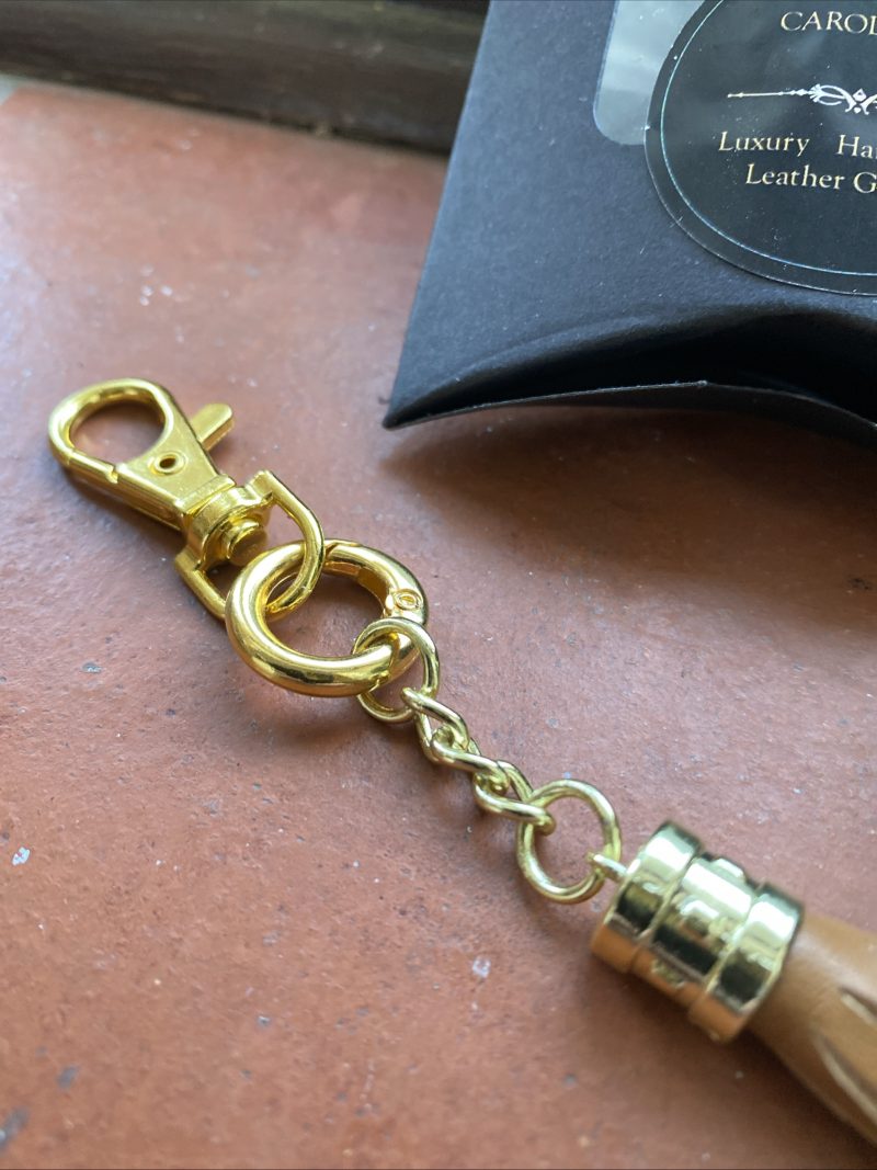 Bag Charm/ tassel Italian tan leather topper with gold topper