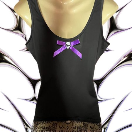 Handmade Gothic Creepy Doll Ladies' Tank Top with Lace and Skulls, Size M