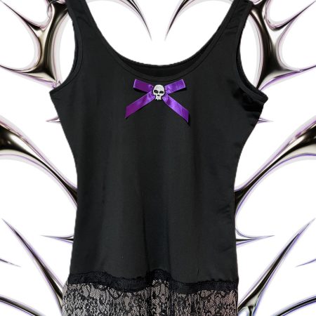 Handmade Gothic Creepy Doll Ladies' Tank Top with Lace and Skulls, Size M