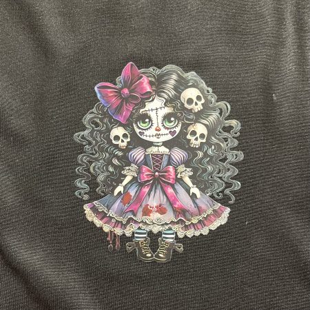 Handmade Gothic Creepy Doll Ladies' Tank Top with Lace and Skulls, Size M