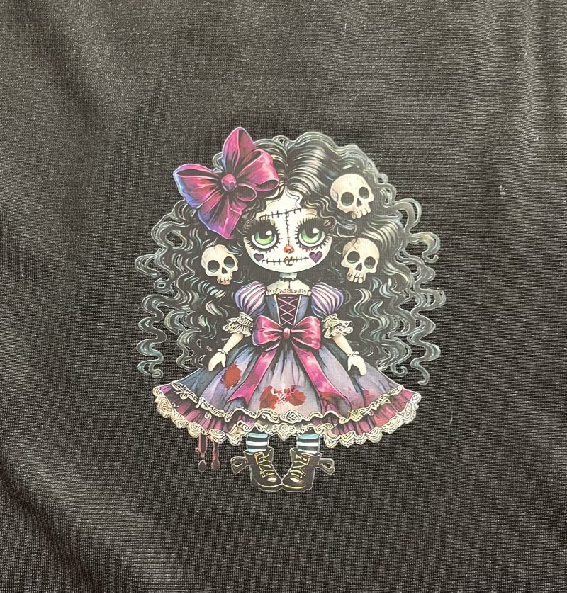 Handmade Gothic Creepy Doll Ladies' Tank Top with Lace and Skulls, Size M