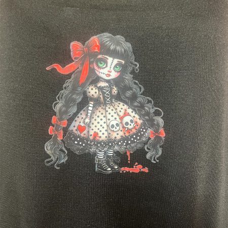 Handmade Gothic Creepy Doll Tank Top with Lace and Skull Bow, XL UK 16