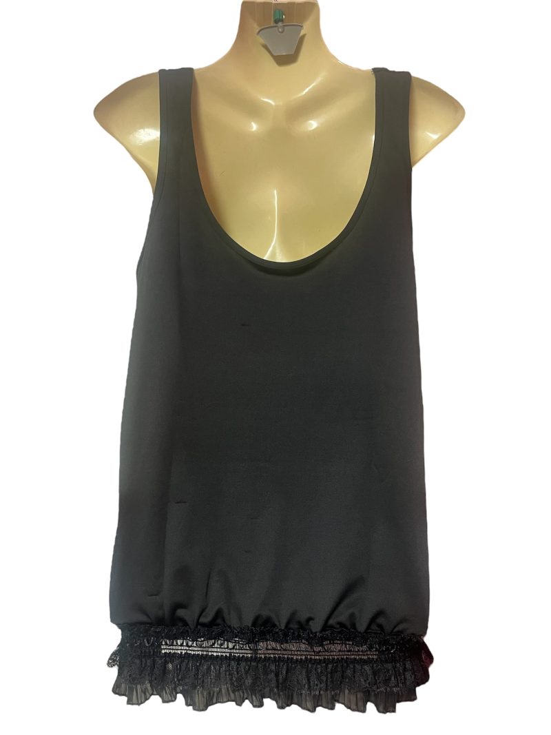 Handmade Gothic Creepy Doll Tank Top with Lace and Skull Bow, XL UK 16