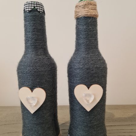 Dark grey yarn wrapped bottles