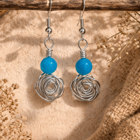 Amazonite & Wire Rose Drop Earrings