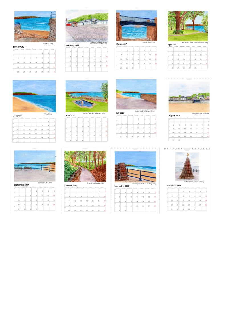 Filey 2027 Calendar, Filey Landscapes, 12 different images, comes with white envelope