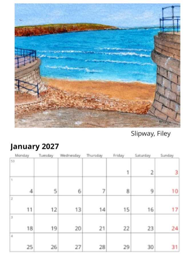 Filey 2027 Calendar, Filey Landscapes, 12 different images, comes with white envelope