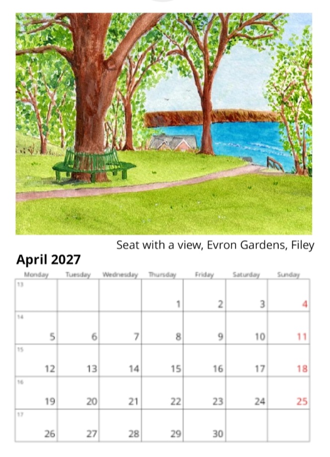 Filey 2027 Calendar, Filey Landscapes, 12 different images, comes with white envelope