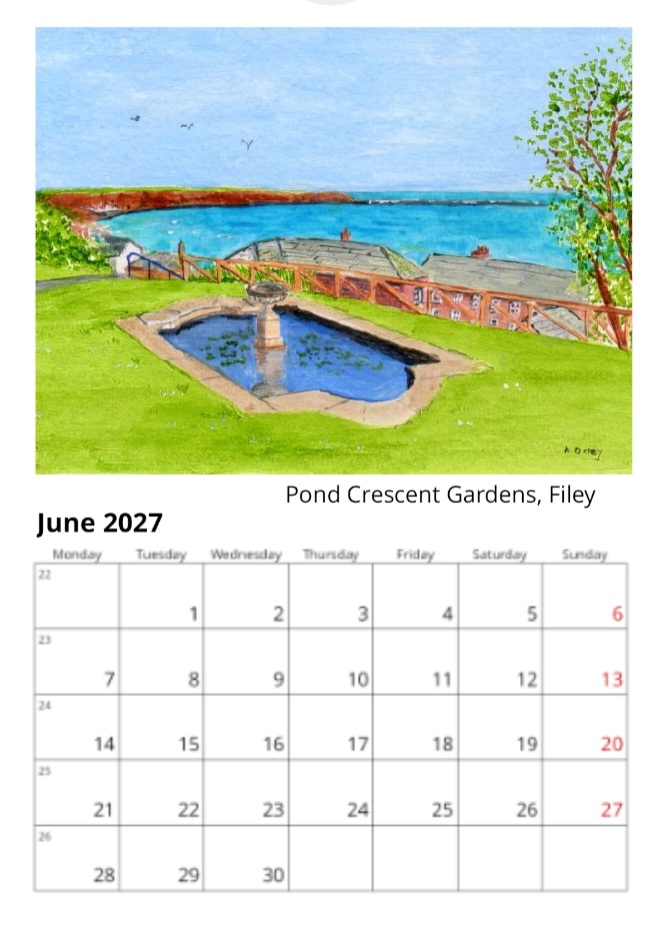 Filey 2027 Calendar, Filey Landscapes, 12 different images, comes with white envelope