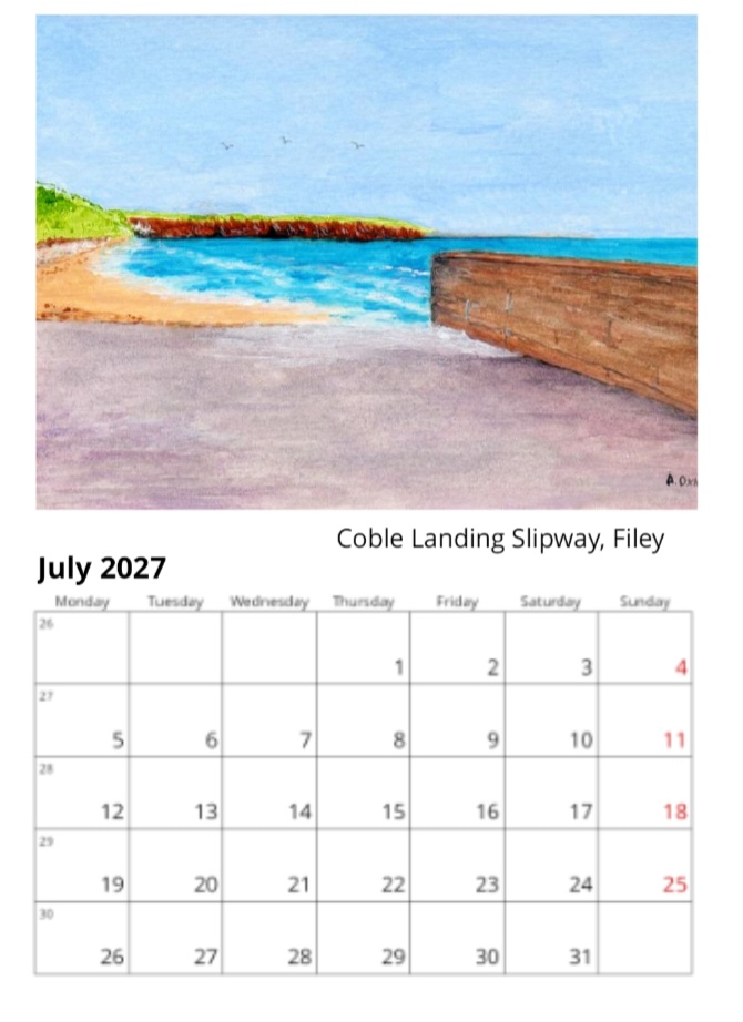 Filey 2027 Calendar, Filey Landscapes, 12 different images, comes with white envelope