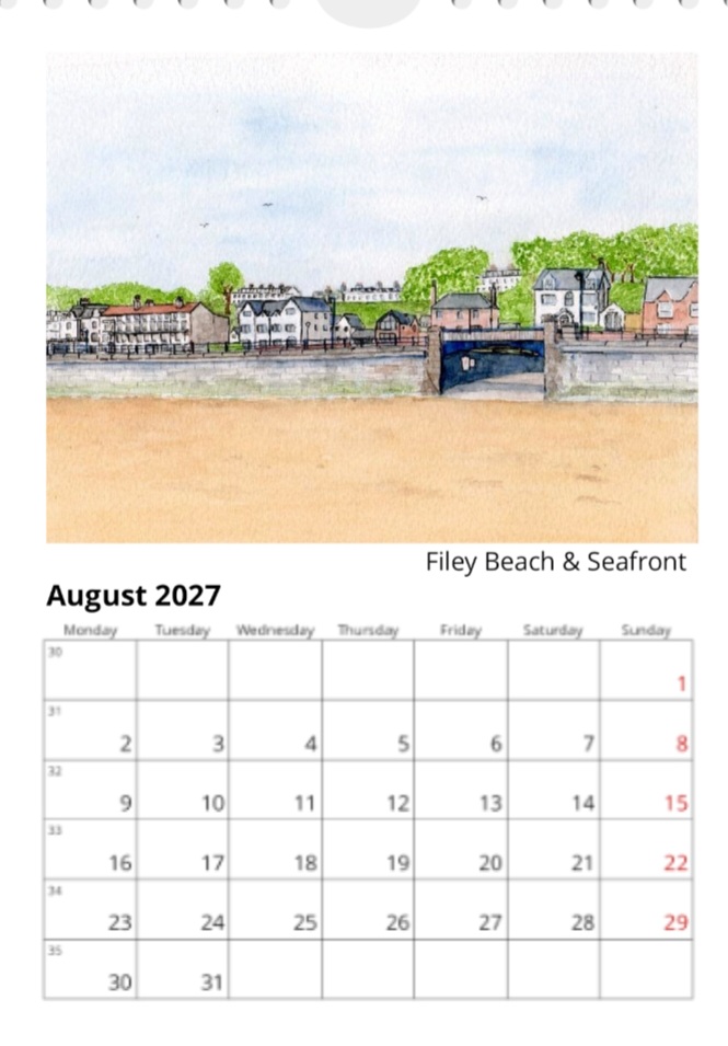 Filey 2027 Calendar, Filey Landscapes, 12 different images, comes with white envelope