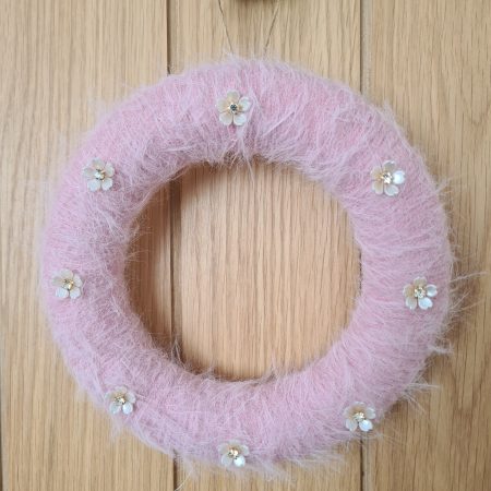 Yarn wrapped wreath & matching vase