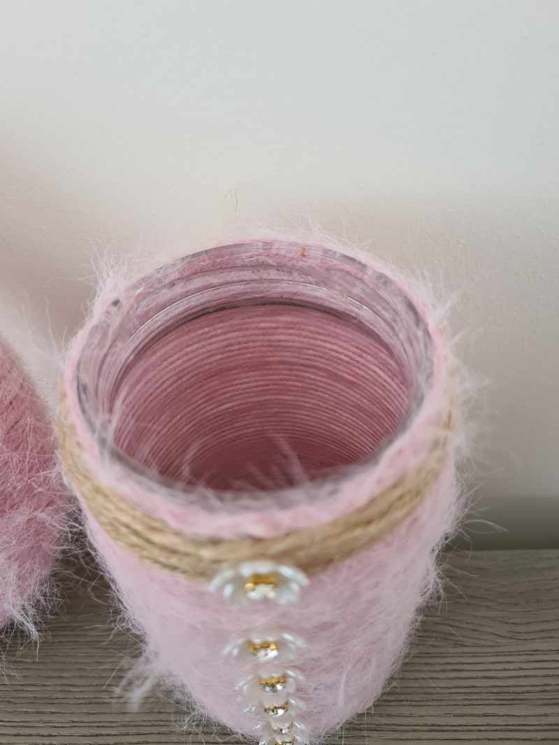 Yarn wrapped wreath & matching vase