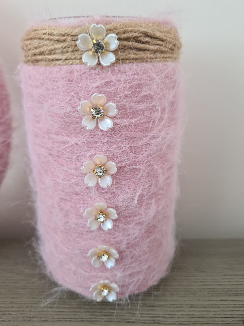 Yarn wrapped wreath & matching vase