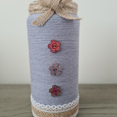 Yarn & jute wrapped vase