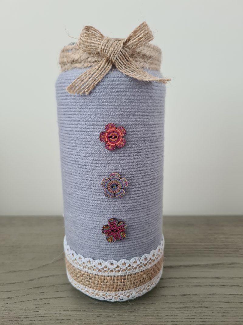 Yarn & jute wrapped vase