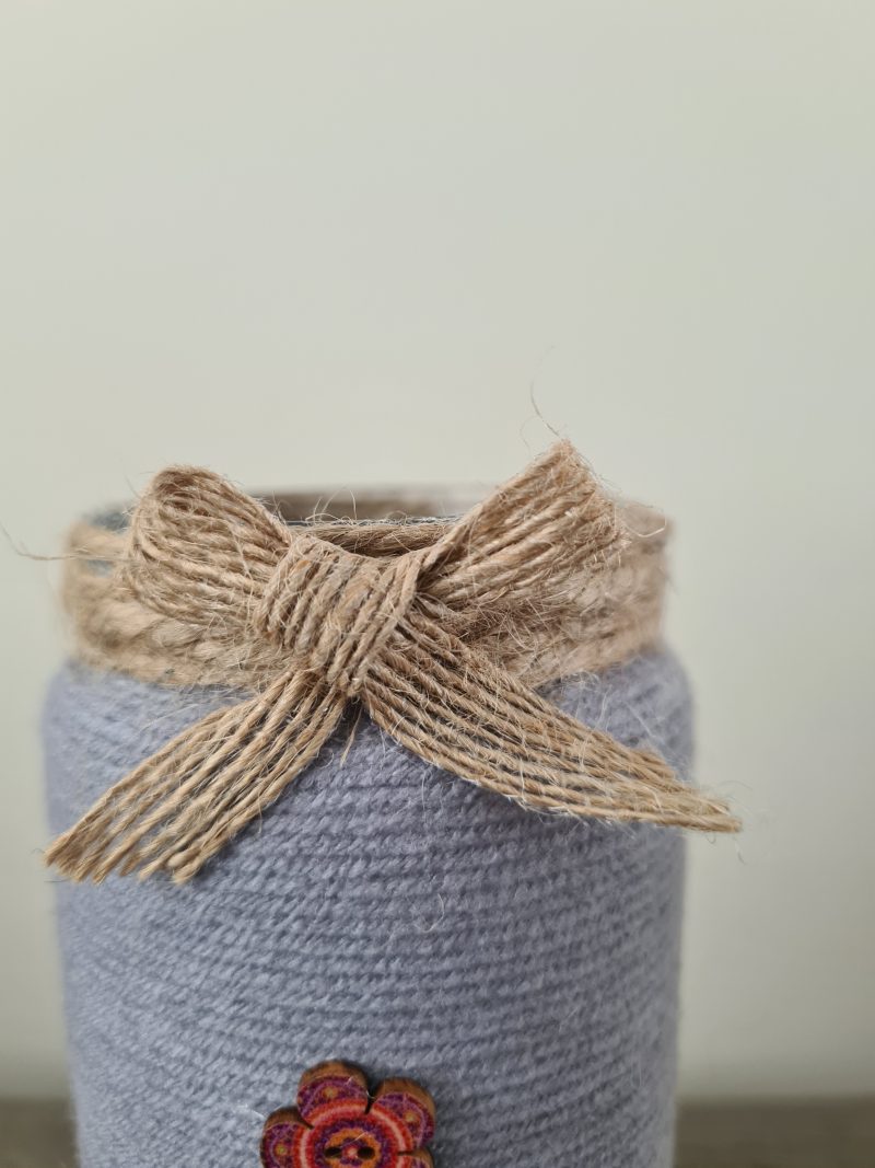 Yarn & jute wrapped vase