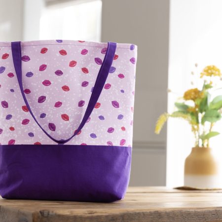 Womens Tote Bag-Purple Lips Design
