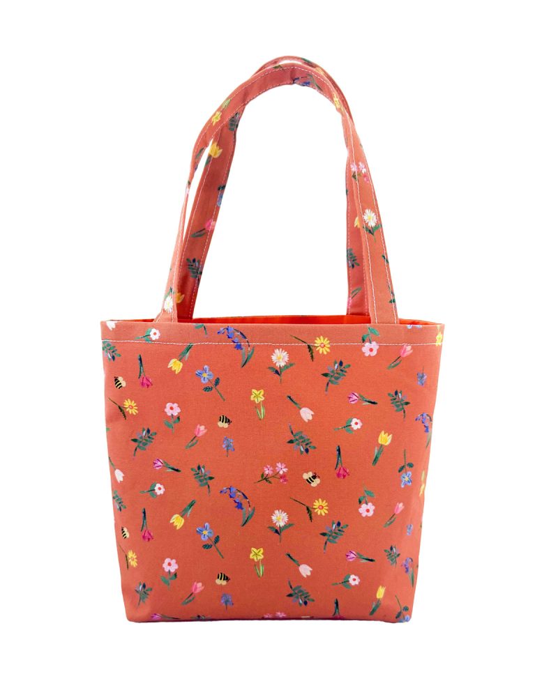 Handmade Orange Floral Design Childrens Tote Bag