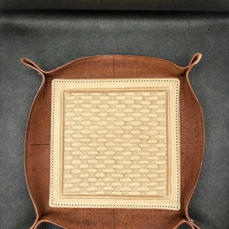 Handmade leather trays, available in black, blue and burgundy.