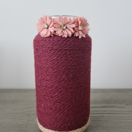 Burgundy yarn wrapped vase
