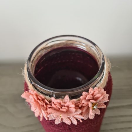 Burgundy yarn wrapped vase