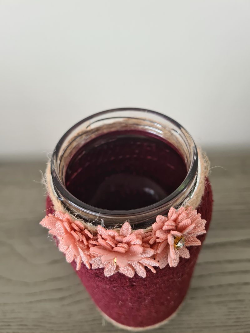 Burgundy yarn wrapped vase