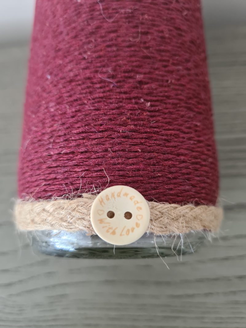 Burgundy yarn wrapped vase