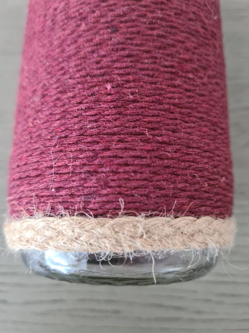 Burgundy yarn wrapped vase