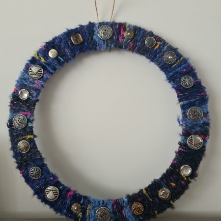 Vintage button yarn wrapped wreath